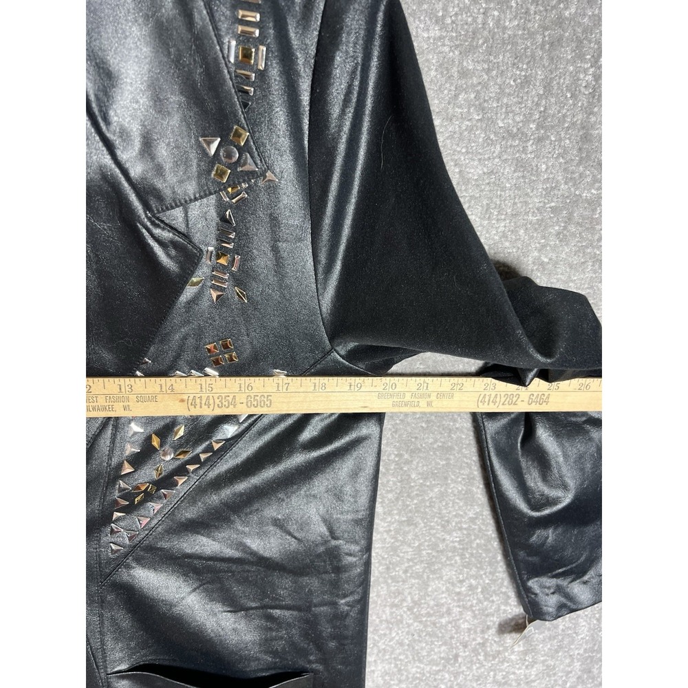 Vintage Regal Faux Leather Blazer Womens Size 6 Black Silver Gold Embellishments - Picture 5 of 6